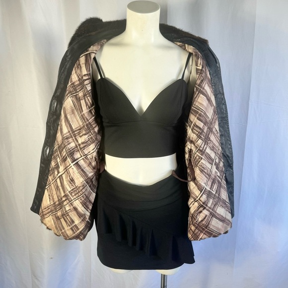 VINTAGE LEATHER JACKET OLD MONEY WINTER COAT LEATHER COAT WITH FUR TRIM SMALL - Picture 9 of 16